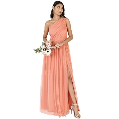 Abbildung von Anaya with Love Damen Womens Ladies Maxi One Cold Shoulder Dress Slit Split Sleeveless Prom Wedding Guest Bridesmaid Ball Evening Gown Kleid, Coral Pink, 36