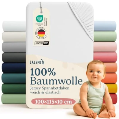 Abbildung von Laleni Jersey Spannbettlaken 100x115 cm Laufstall Oeko TEX zertifiziertes 6 eckig Bezug aus 100% Baumwolle Laufgitter Baby Bettwäsche in Weiß
