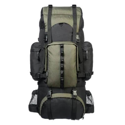 Abbildung von Amazon Basics Wanderrucksack mit Innengestell und Regenschutz, 65 L, Grün