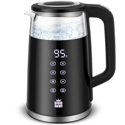 Abbildung von ForMe Glas Wasserkocher 1,7 L mit Temperatureinstellung Temperaturwahl 40 100C LED Digitale Temperaturanzeige Einstellbar Glaskessel I Edelstahl Glaswasserkocher Teekessel Warmhaltefunktion BPA Frei