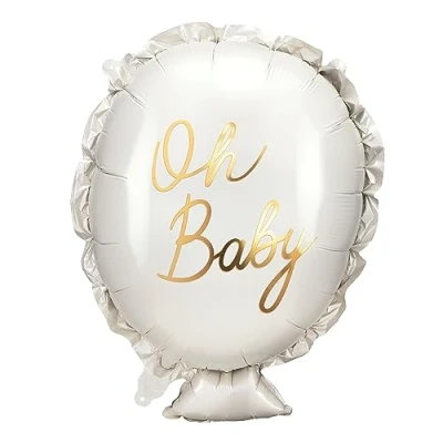 Abbildung von Folienballon mit Oh Baby Schrift 37x53cm Ballon für Helium oder Luft Luftballon Shower Babyparty Junge Mädchen Folienluftballon als Geschenk zur Geburt Weiß Gold