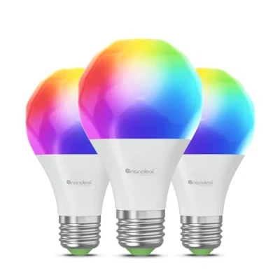 Abbildung von Nanoleaf Matter Essentials Glühbirne, 3 Smarten RGBW E27 LED Lampen über Thread, Bluetooth 16 Mio. Farben , Bildschirm Sync, Funktioniert mit Google Home Apple, Deko und Gaming