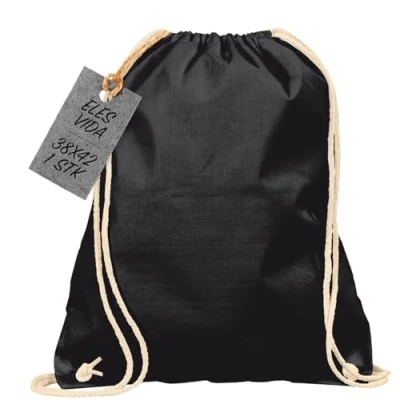 Abbildung von Baumwoll Turnbeutel 1 Stück 38 x 42 cm Sportbeutel Rucksack Stofftasche Bag, Beutel, Baumwollbeutel, Jutebeutel OEKO TEX® geprüft Stoffbeutel Damen &amp; Herren, Kinder Gym Sack zum bemalen in Schwarz