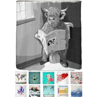 Abbildung von arteneur® Beschäftigte Kuh Anti Schimmel Duschvorhang 180x200 Recycelt mit Öko Tex Standard 100 Beschwerter Saum, Blickdicht, Wasserdicht, Waschbar, 12 Ringe &amp; E Book