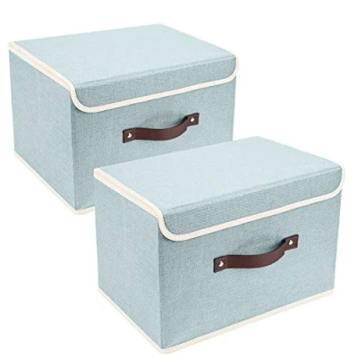 Abbildung von TYEERS Faltbare Aufbewahrungsbox mit Deckel, Stoff, Waschbare, Kisten Aufbewahrung 38x25x25 cm, 2 Stück, Aqua Spring