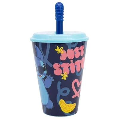Abbildung von WIEDERVERWENDBARER KINDERBECHER MIT STROHHALM AUS BPA FREIEM KUNSTSTOFF 430 ML STITCH PALMS