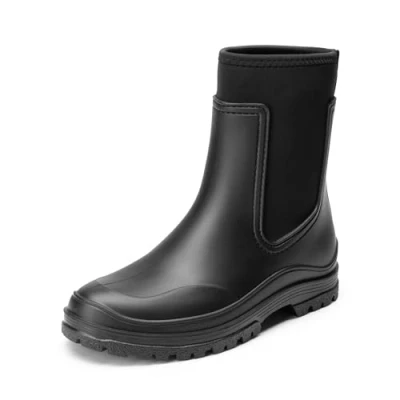 Abbildung von DREAM PAIRS Wasserdicht Regenstiefel Damen Bequem Gummistiefel Halbhoch Chelsea Boots mit rutschfest Sohle,Size 36,Schwarz,SDRB2406W E