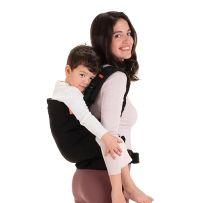 Abbildung von Beco Toddler Babytrage mit extra breitem Sitz Kindertragerucksack aus 100% Baumwolle, 2 Tragepositionen, Kindertrage Bauch/Kindertrage Rücken, Wandern, 9 27 kg (Tiefschwarz)