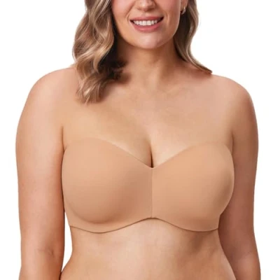 Abbildung von DELIMIRA Damen Minimizer Trägerloser BH mit Bügel Große Größen Dirndl Bandeau ohne Polster Kaum Buff 75C