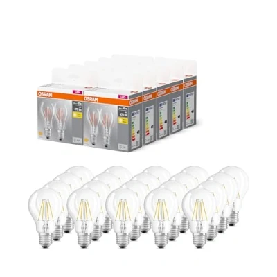 Abbildung von OSRAM BASE CLASSIC A FIL 40 LED Lampe mit Sockel E27, klassische Kolbenform, Doppelpack, 4W, 470lm, 2700K, warmweißes Licht, geringe Wärmeentwicklung, lange Lebensdauer, geringer Energieverbrauch