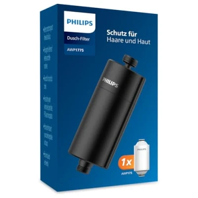 Abbildung von Philips Water Wasser Inline Duschfilter, 50 000 L Filterkapazität, SCHWARZ, reduziert Chlor um bis zu 99%, passend für alle Standardschläuche und armaturen