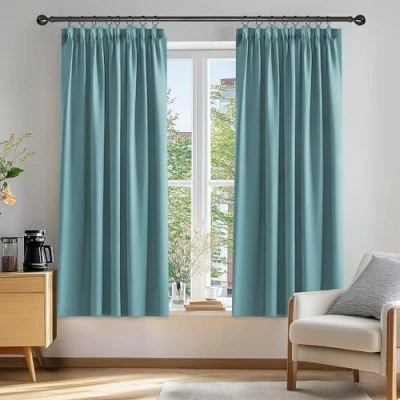 Abbildung von Deconovo Verdunkelungsvorhang Kräuselband Gardinen Wärmehaltung Wohnzimmer Vorhang Verdunkelung, 138x117cm(HöhexBreite), Himmelblau, 2er Set