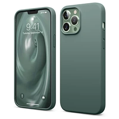 Abbildung von elago Liquid Silicone Case Kompatibel mit iPhone 13 Pro Max Hülle (6,7&quot;), Hochwertiges Silikon, Rundumschutz Handyhülle : 3 Layer Struktur Schutzhülle, Kratzfestes Weiches Mikrofaserfutter (Nachtgrün)