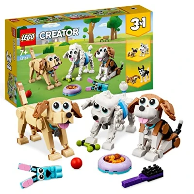 Abbildung von Lego 31137 Creator 3in1 Niedliche Hunde Set mit Dackel , Mops Pudel Tierfiguren und mehr, Spielzeug für Kinder ab 7 Jahren, Geschenk Hundeliebhaber