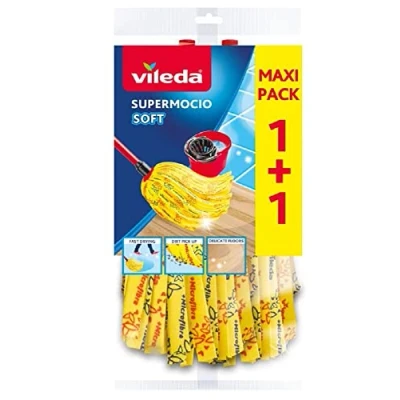 Abbildung von Vileda SuperMocio Soft Wischmopp Ersatzkopf, Moppkopf aus 30% Mikrofasern, effizient gegen fetthaltigen Schmutz und Flecken, 2er Vorteilspack