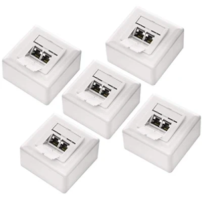 Abbildung von deleyCON 5x CAT 6a Universal Netzwerkdose 2x RJ45 Port Geschirmt Aufputz oder Unterputz 10 Gigabit Ethernet Netzwerk EIA/TIA 568A&amp;B Weiß
