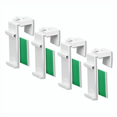 Abbildung von KLEMMFLEX Klemmhalter für Klemmfix Rollo, Doppelrollo, Duorollo ohne Bohren zum Klemmen und Kleben, 4 Stück, als Zubehör Ersatzteil die Aufhängung, Befestigung am PVC, Holz Fenster, Türflügel