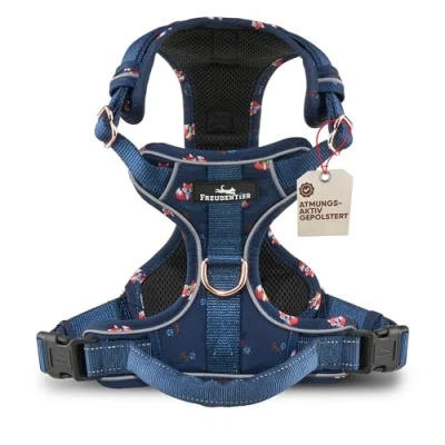 Abbildung von FREUDENTIER® atmungsaktives Hundegeschirr komfortabel gepolstert Let’s get Foxy Kollektion 100% Fester Sitz Anti Zieh Brustgeschirr für große, mittelgroße und kleine Hunde (M)