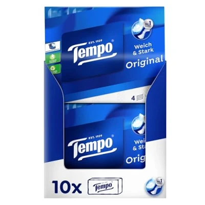 Abbildung von Tempo Orginal Taschentücher Megapack 10 Packungen mit je 30 Päckchen x Tüchern extra starke, weiche Papiertaschentücher, waschmaschinenfest