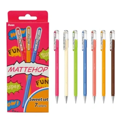 Abbildung von Pentel K110 V7STA Mattehop Gel Tintenroller Set sweet colours mit hochdeckender Tinte in mattem Finish, 7 Farben sortiert