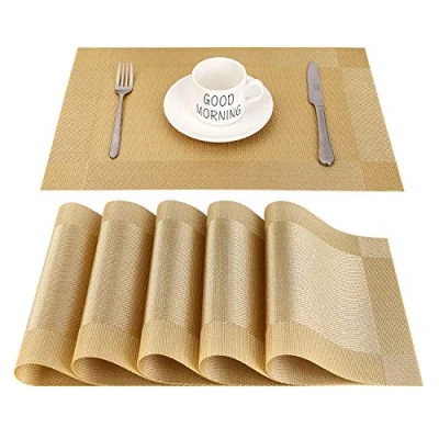 Abbildung von CHAOCHI Tischset Abwaschbar Platzset Abwischbar 6er Set PVC Abgrifffeste Hitzebeständig rutschfest Platzdeckchen für Küche,Zuhause,Restaurant,Speisetisch,45cmx30cm(Gold)