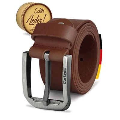 Abbildung von Cartvelli Premium Ledergürtel Herren braun cognac 105cm Made in Germany mit Geschenkbox Echt Leder Herrengürtel Vollleder Jeansgürtel Gürtel 40mm Anzug jeans chino pants M19b 105