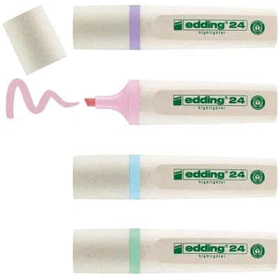 Abbildung von edding 24 EcoLine Textmarker 4er Set in Pastellfarben Keilspitze 2 5 mm zum schnellen und einfachen Markieren Hervorheben von Texten Notizen nachfüllbar, aus recycelbarem Material