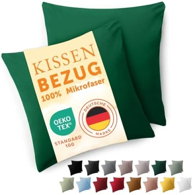 Abbildung von Blumtal Kissenbezug 50 x cm im 2er Set weich Oeko TEX zert. Mikrofaser Kopfkissenbezug 50x50 Kissenhülle waschbar Dunkelgrün