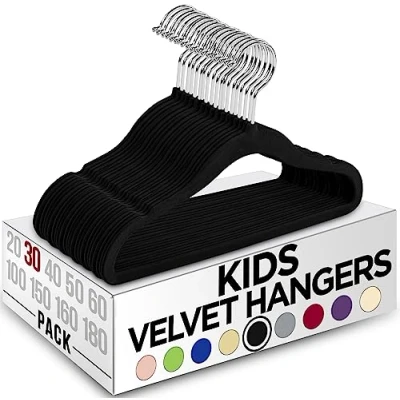 Abbildung von Utopia Home Kids Kleiderbügel Velvet (30 Pack) 11 Inch Durable Baby für Closet Perfect Toddler Nursery rutschfest den täglichen Gebrauch (Black)