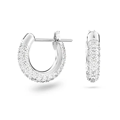 Abbildung von Swarovski Stone Kreolen, Pavé, Klein, Weiß, Rhodiniert