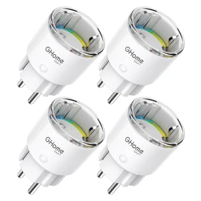 Abbildung von GHome Smart Steckdose mit Strommessung, Mini Wlan kompatibel Alexa/Google Home, App Fernbedienung, Sprachsteuerung,Zeitplan, 10A,Nur 2,4GHz, TÜV Zertifiziert (4 Packs)