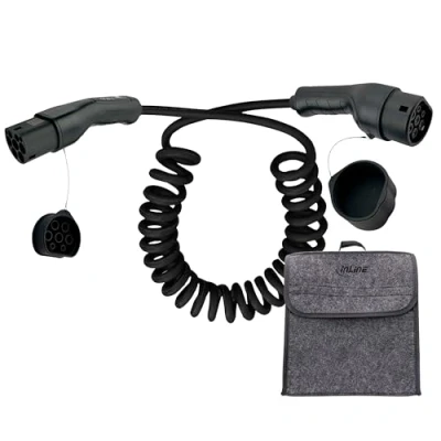 Abbildung von InLine EV Spiral Autoladekabel für Elektroauto, 5m, TYP2 EN 62196, inkl. Aufbewahrungstasche, 11KW MAX./7,4KW/3,7KW, 16A, 3 Phasig, kompatibel mit Modellen wie i3, iX, ID.3, ID.4 und Anderen, 16275S