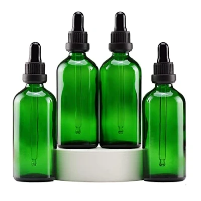 Abbildung von YIZHAO Pipettenflasche 100ml Grün, Apothekerflasche mit Pipette Glas, für Ätherisches Öl, Aromatherapie, Massage, Düfte, Labor, Kosmetik, Reisen 4 Pcs