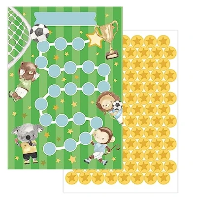 Abbildung von JEKA Belohnungstafel Kinder Fussball 10 Stück mit Sternen Stickern zur Motivation bei Haushalt, Hausaufgaben, Töpfchentraining, Zähneputzen Aufgabentafel für Gute Gewohnheiten