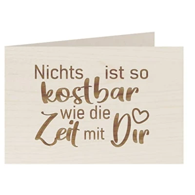 Abbildung von myZirbe Holzkarte KOSTBARE ZEIT MIT DIR Besondere Grußkarte, Liebeskarte, Jahrestags Karte, Freundschafts Postkarte, Geschenkkarte, Klappkarte, Einladung handmade Österreich, Holzart:Ahorn