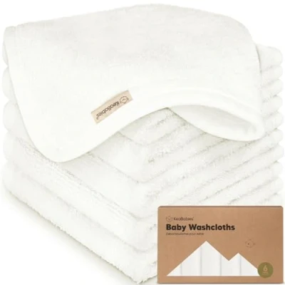 Abbildung von 6 Pack Baby Waschlappen Bio Bambus Weich, Babywaschlappenen für Babys, Kinder, Handtücher, Moltontücher Waschlappen, Handtuch Baby, Gesichtstücher (White)