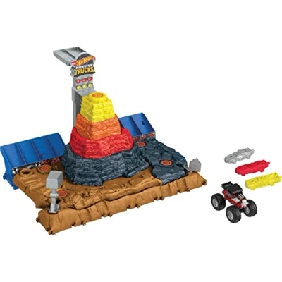 Abbildung von Hot Wheels Monster Trucks Arena Smashers Bone Shaker Spielset Ultimativer Schrottplatz“, enthält 1 exklusiven und 3 kaputtgehende Autos, HNB96