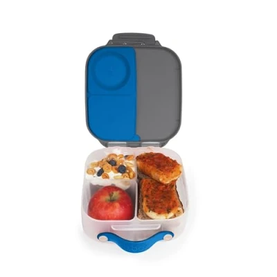 Abbildung von b.box Mini Brotdose für Kinder mit Fächern Bento Box, 3 Fächer (2 Auslaufsicher) Lunchbox Gerichte &amp; Snacks Platz Ganzes Obst BPA frei, Blauer Schiefer