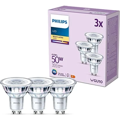Abbildung von PHILIPS LED Classic GU10 Lampen 3 er Pack (50 W), Reflektor Spots mit warmweißem Licht, energiesparende langer Nutzlebensdauer