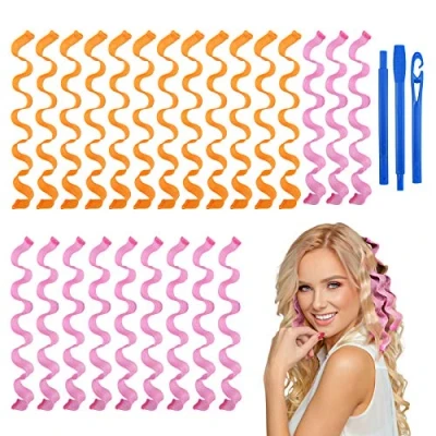 Abbildung von URAQT Lockenwickler Große Locken, 24 Stück Spiral Locken Wave Styling Kit, Haar Hair Curler mit Haken für alle Frisuren (50cm)