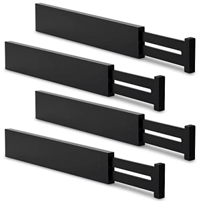 Abbildung von Utoplike Bamboo adjustable Drawer Divider(4 pack), Große Schublade Veranstalter mit Feder gespannt für Kleidung, Besteck, Utensilien in Küche, Bad, Schlafzimmer, Baby Schublade, Schwarz