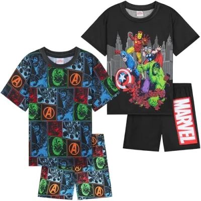 Abbildung von Get Trend Marvel Avengers Pyjama Jungen Schlafanzug Kinder Kurz 2er Set Weich und Bequem für den Sommer Geschenke Jungs (11 12 Jahre, Mehrfarbig Avengers)