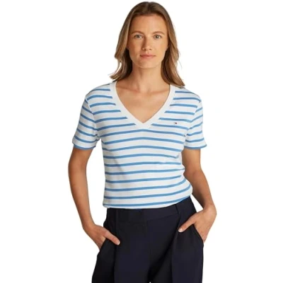 Abbildung von Tommy Hilfiger NEW SLIM CODY Tshirt basic, Damen, Größe: XL, Ecru/ blue spell