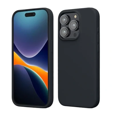 Abbildung von kwmobile Hülle für das iPhone 15 Pro Silikon Handy Case stoßfeste Handyhülle mit weicher Oberfläche Heidelbeerblau