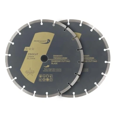 Abbildung von PRODIAMANT Diamanttrennscheiben Set 2x 230mm universal Trennscheibe für Stein, Beton, Granit, Mauerwerk, Ziegel Zubehör Winkelschleifer