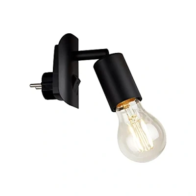 Abbildung von BRILONER Leselampe Bett für die Steckdose, Ein /Ausschalter, schwenkbar, Wandleuchte Innen, Steckdosenlampe, Steckdosenlicht, Wandlampe mit Schalter, Steckdosenleuchte, 9,5x6,7x7,8 cm, Schwarz