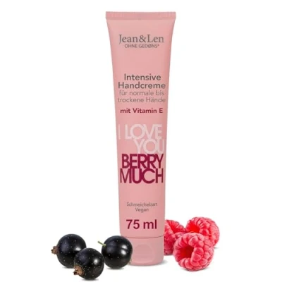 Abbildung von Jean &amp; Len Handcreme I Love You Berry Much, für normale bis trockene Hände, versorgt die Hände mit Feuchtigkeit, zieht schnell ein, vegane Handpflege, ohne Parabene und Silikone, 75 ml