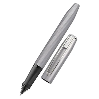 Abbildung von ONLINE Rollerball Slope, Patronen Roller Strichstärke M, für Standard Tintenpatronen, ergonomisches Griffstück, Rechtshänder und Linkshänder, Rollerballspitze, Schule Büro, Metallic Grey