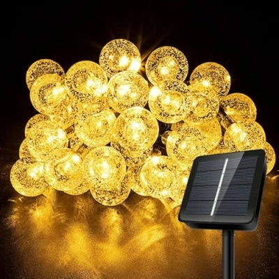 Abbildung von AGOTD Solar Lichterkette Außen, 6M 40LED Aussen 8 Modi Kristall Kugeln Wasserdicht Outdoor Deko für Garten, Balkon, Terrasse, Hochzeit, Partys (Warmweiß)