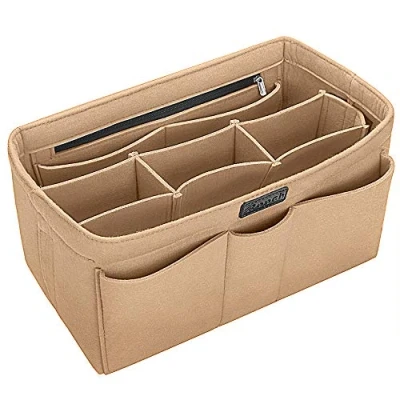 Abbildung von Ropch Handtaschen Organizer Taschenorganizer mit Fächer Geldbeutel Einsatz Bag in Handtaschenordner Beige L